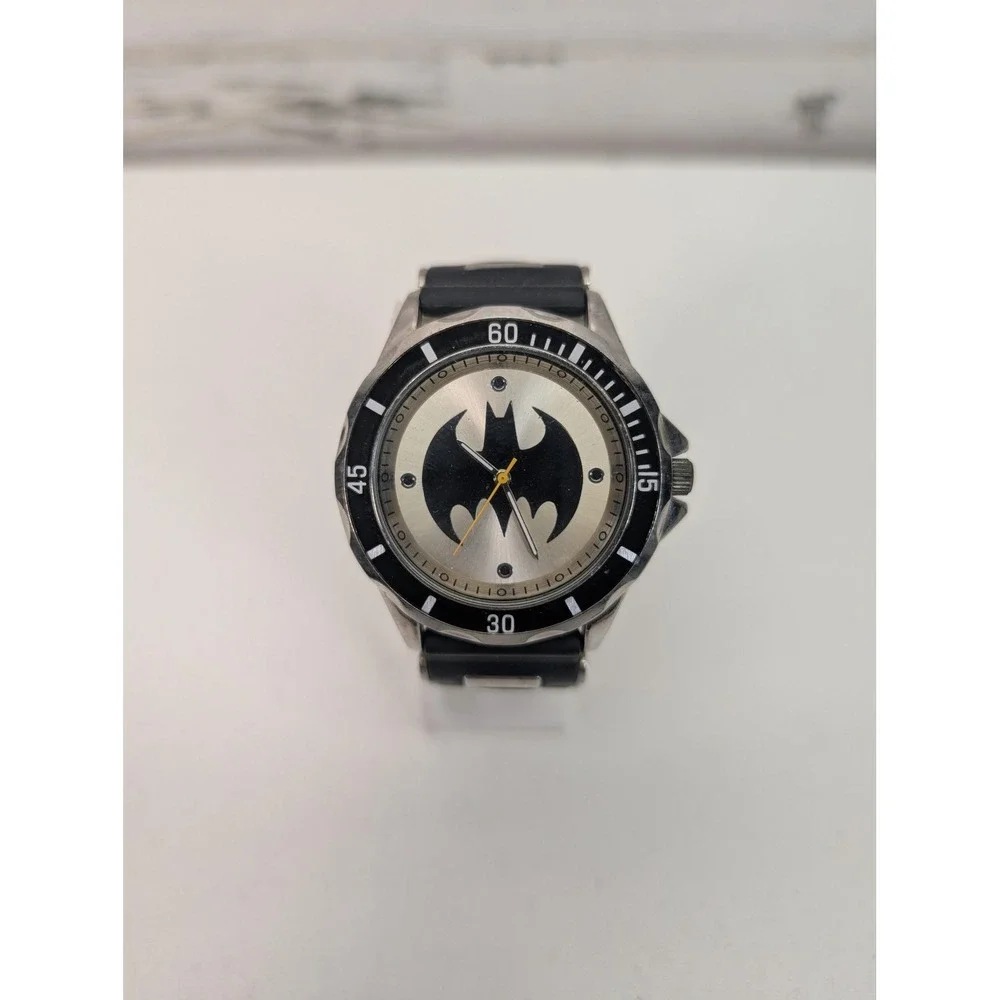 Accutime Batman Boys Sport Watch 32mm Silver Dial Black Rubber Strap BAT9062